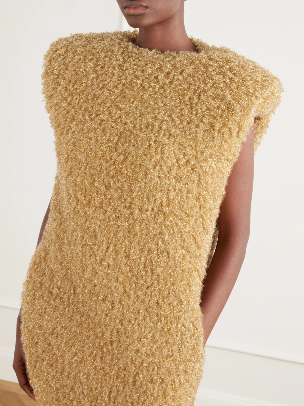Close-up detail of the Willy Chavarria High-pile Bouclé Midi Dress