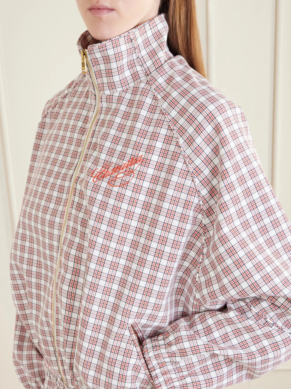Close-up detail of the Willy Chavarria Ruff Rider Embroidered Woven Jacket