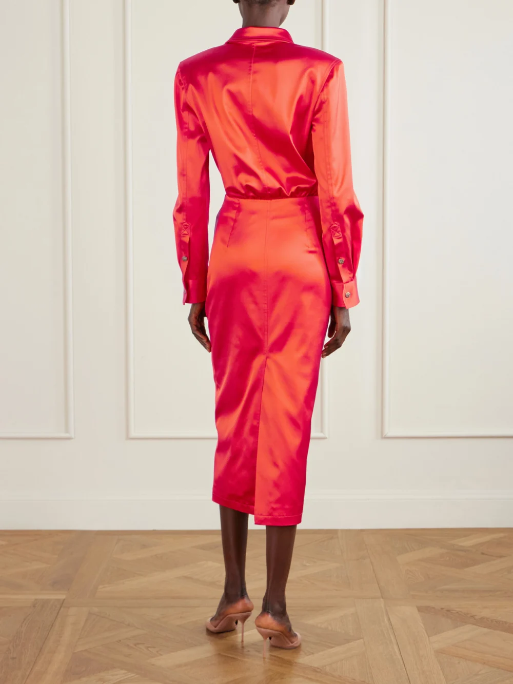 Back view of the Willy Chavarria Satin Midi Dress