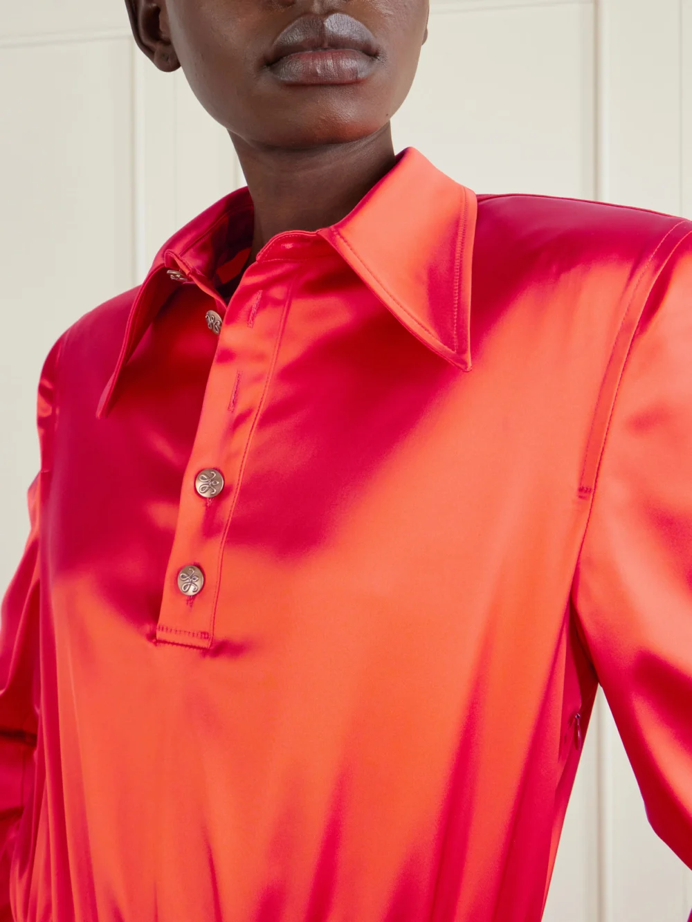 Close-up detail of the Willy Chavarria Satin Midi Dress