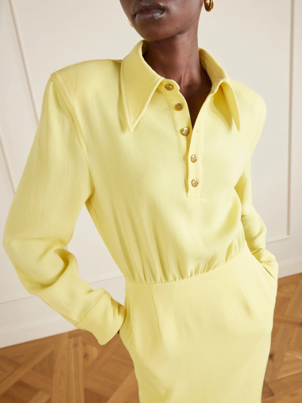 Close-up detail of the Willy Chavarria Wool Midi Dress