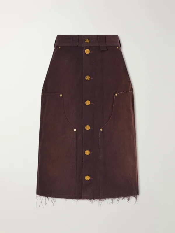Willy Chavarria Workwear Faded Frayed Cotton Duck-canvas Knee-lenght Skirt