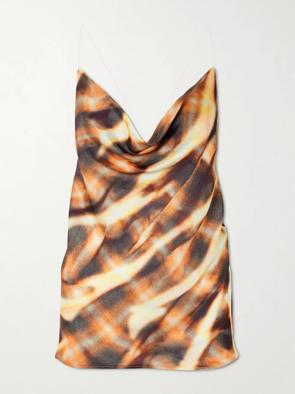 Y/Project Open-back Draped Printed Satin Top in black