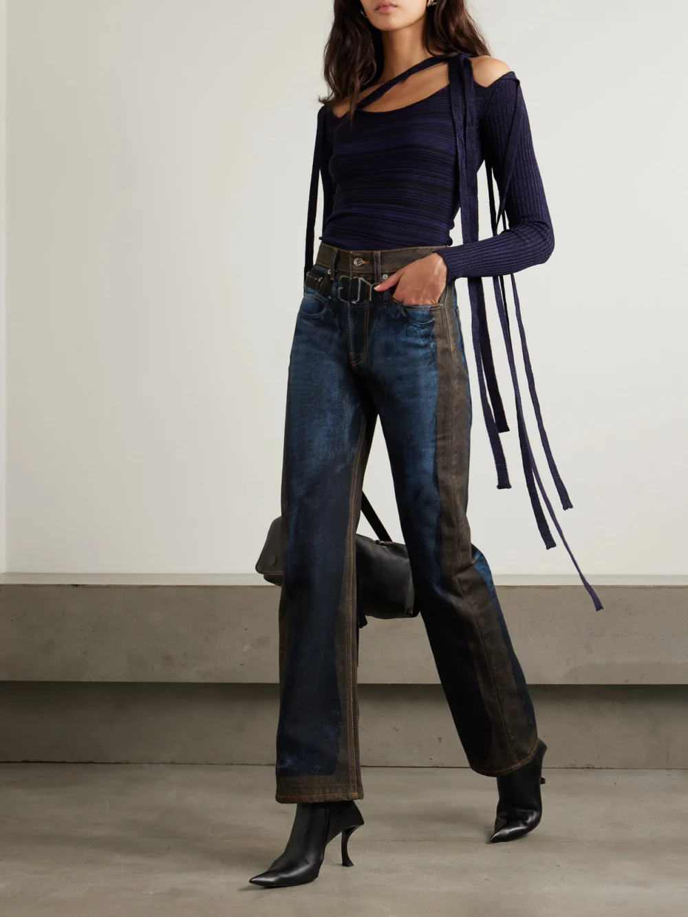 Y/Project Printed High-rise Slim-leg Jeans, worn by a model