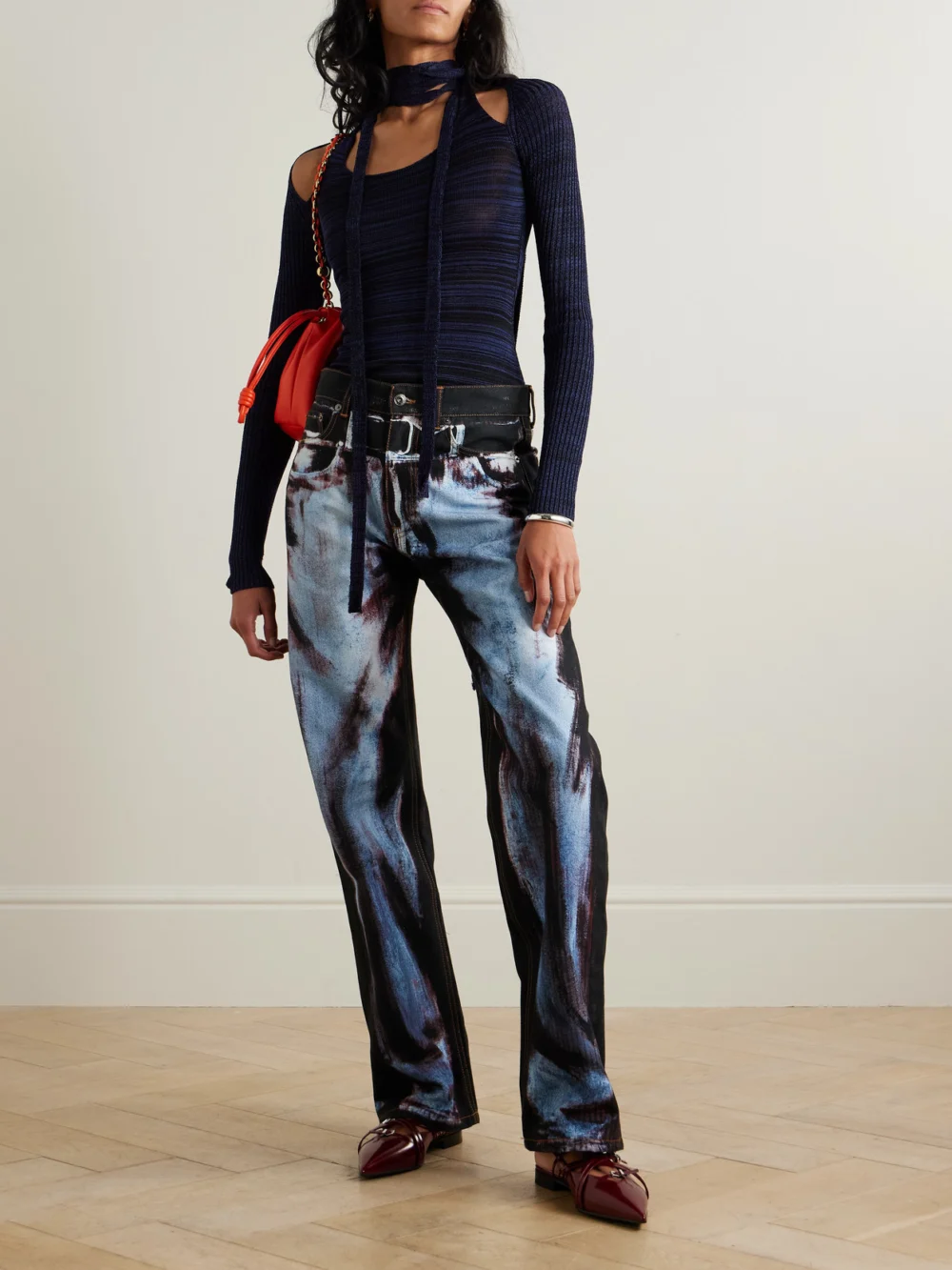 Y/Project Scarf-detailed Spaced-dyed Stretch-knit Top, worn by a model
