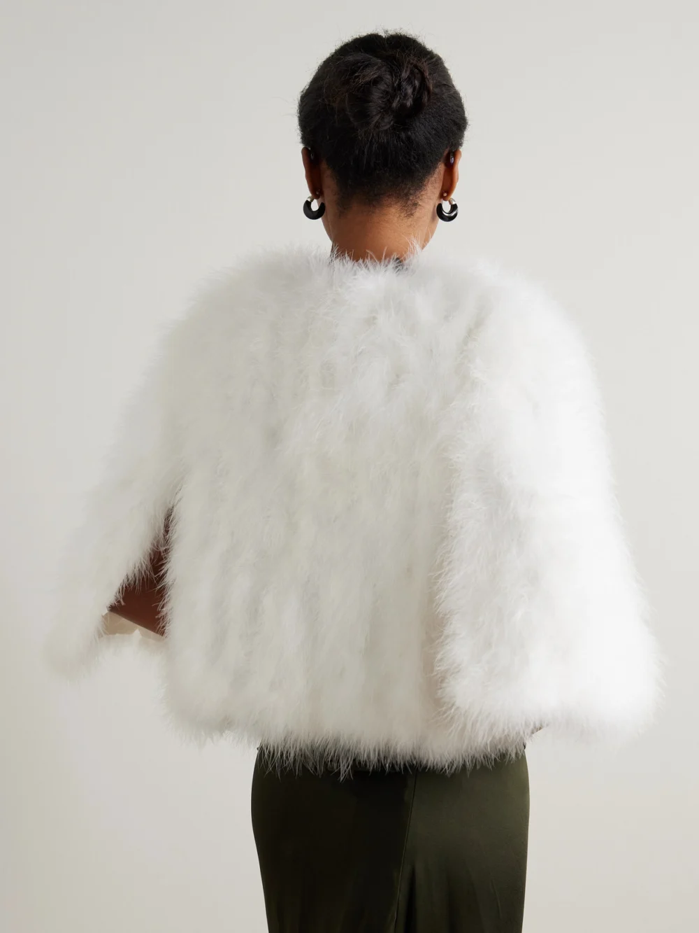 Back view of the Yves Salomon Cropped Feather Jacket
