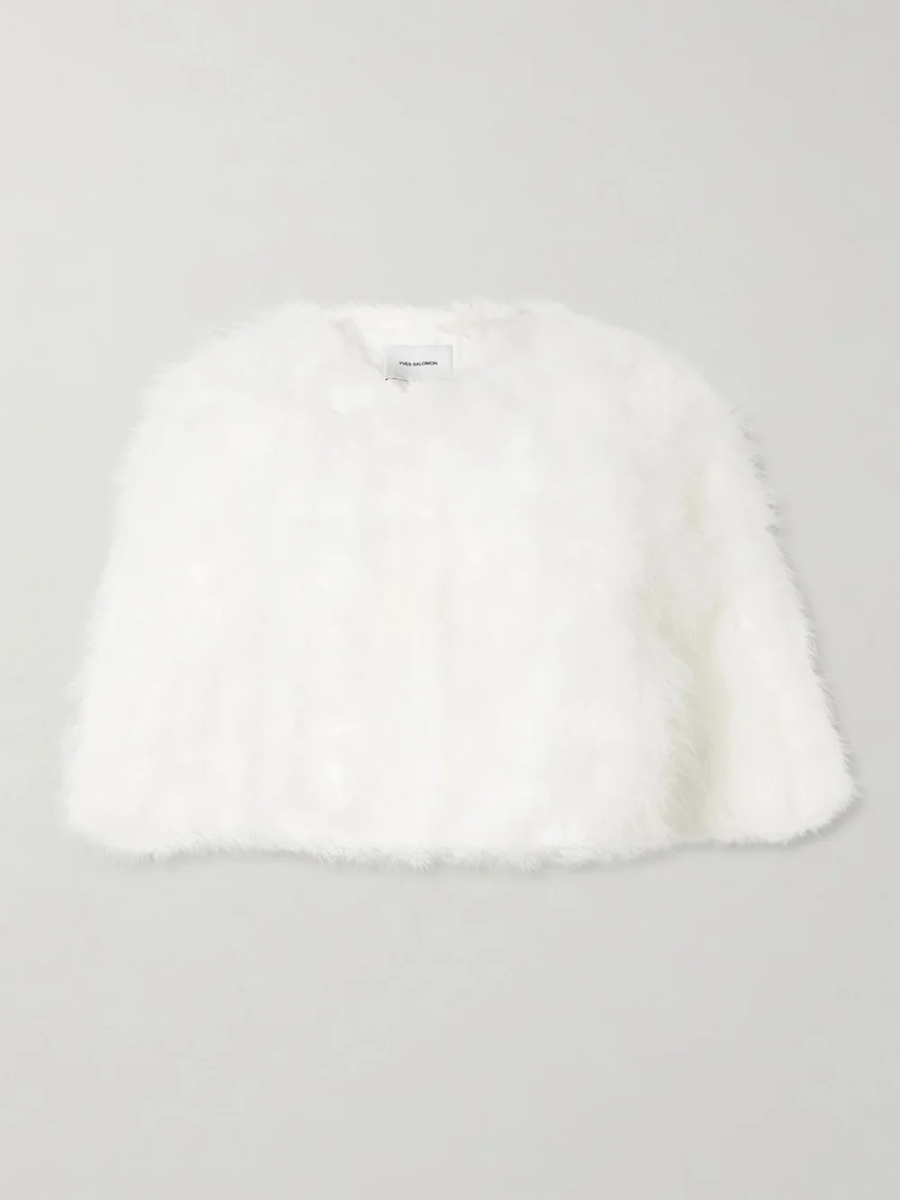 Yves Salomon Cropped Feather Jacket in white