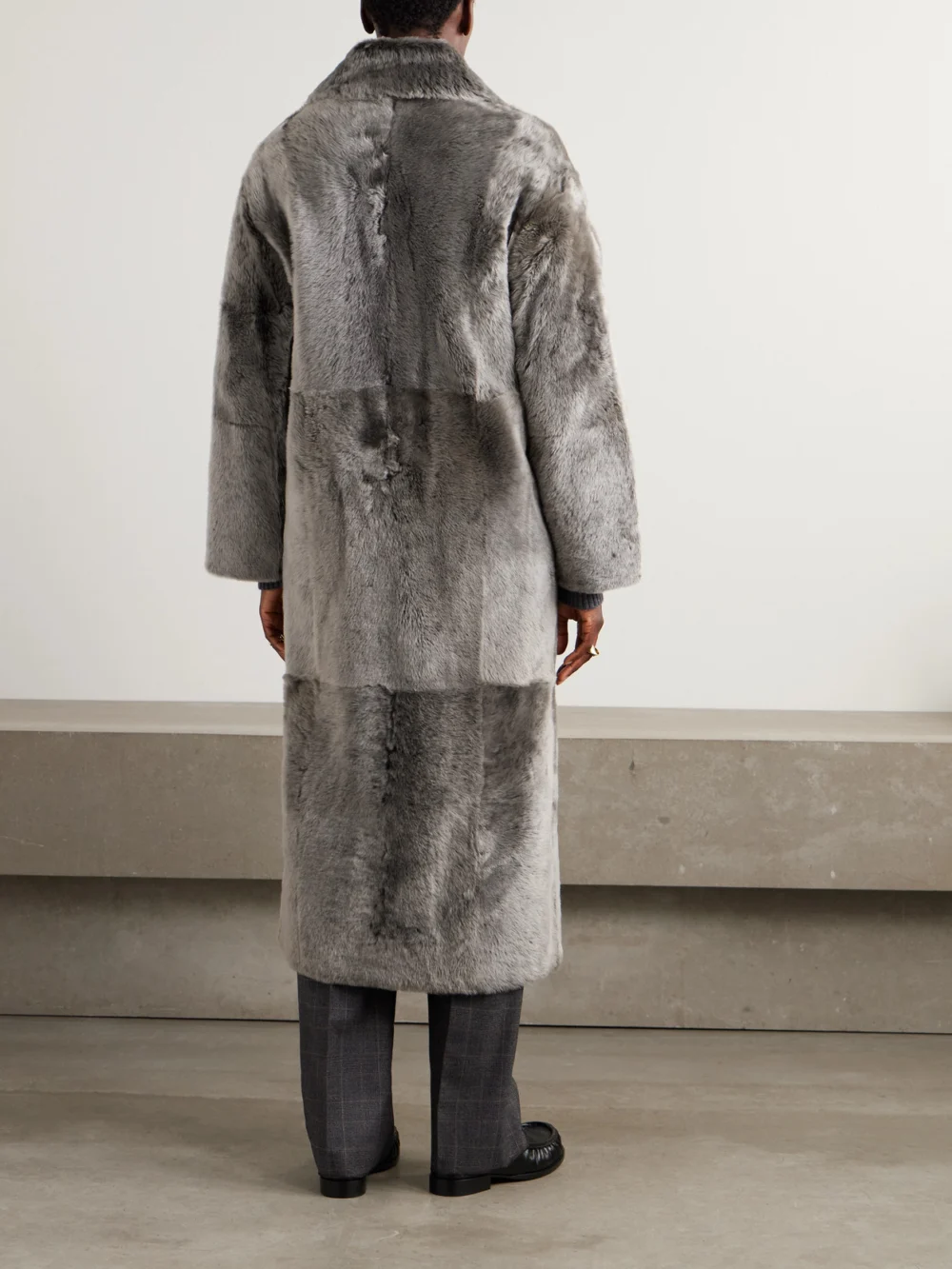 Back view of the Yves Salomon Double-breasted Shearling Coat