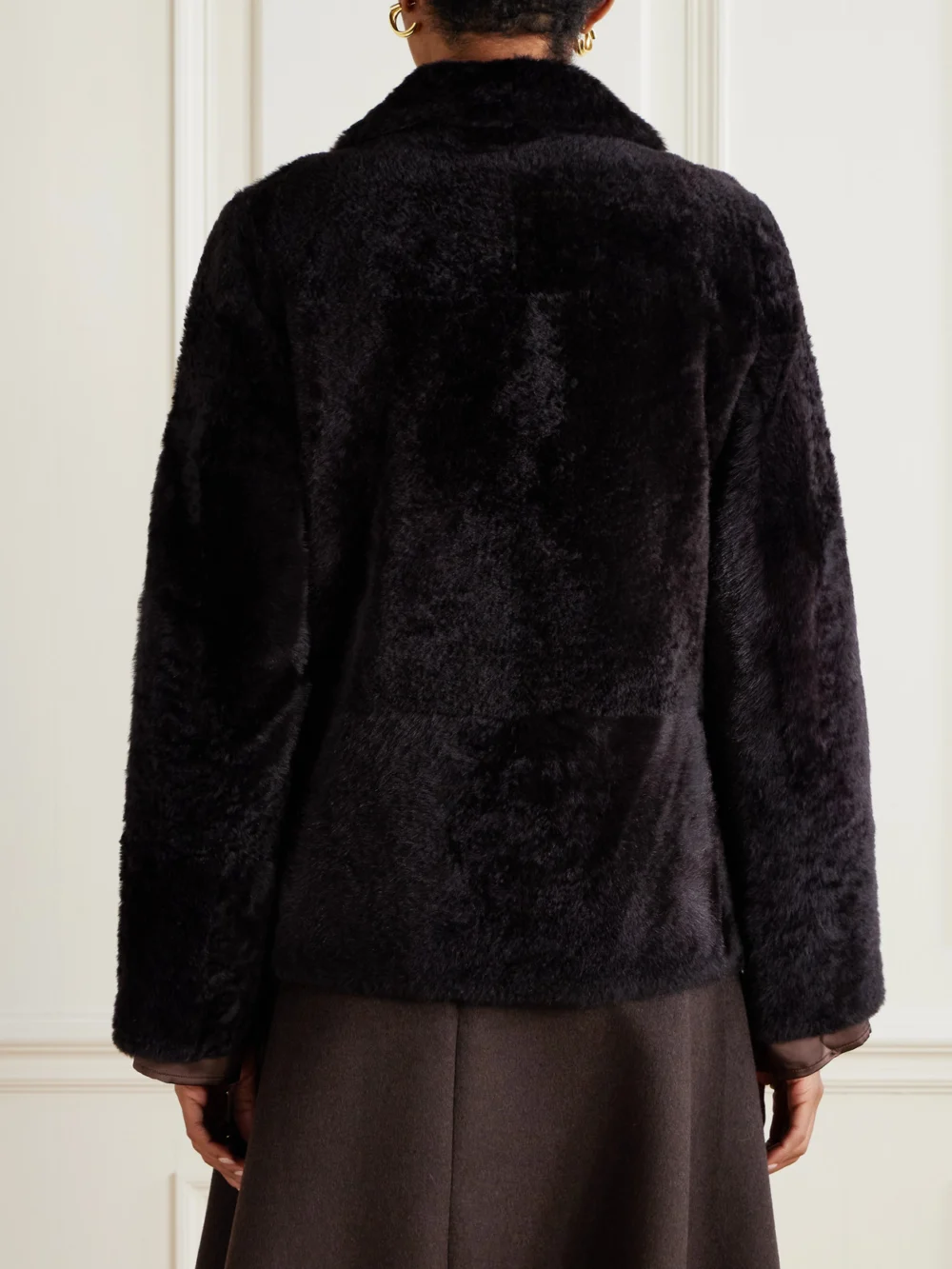 Back view of the Yves Salomon Double-breasted Shearling Jacket
