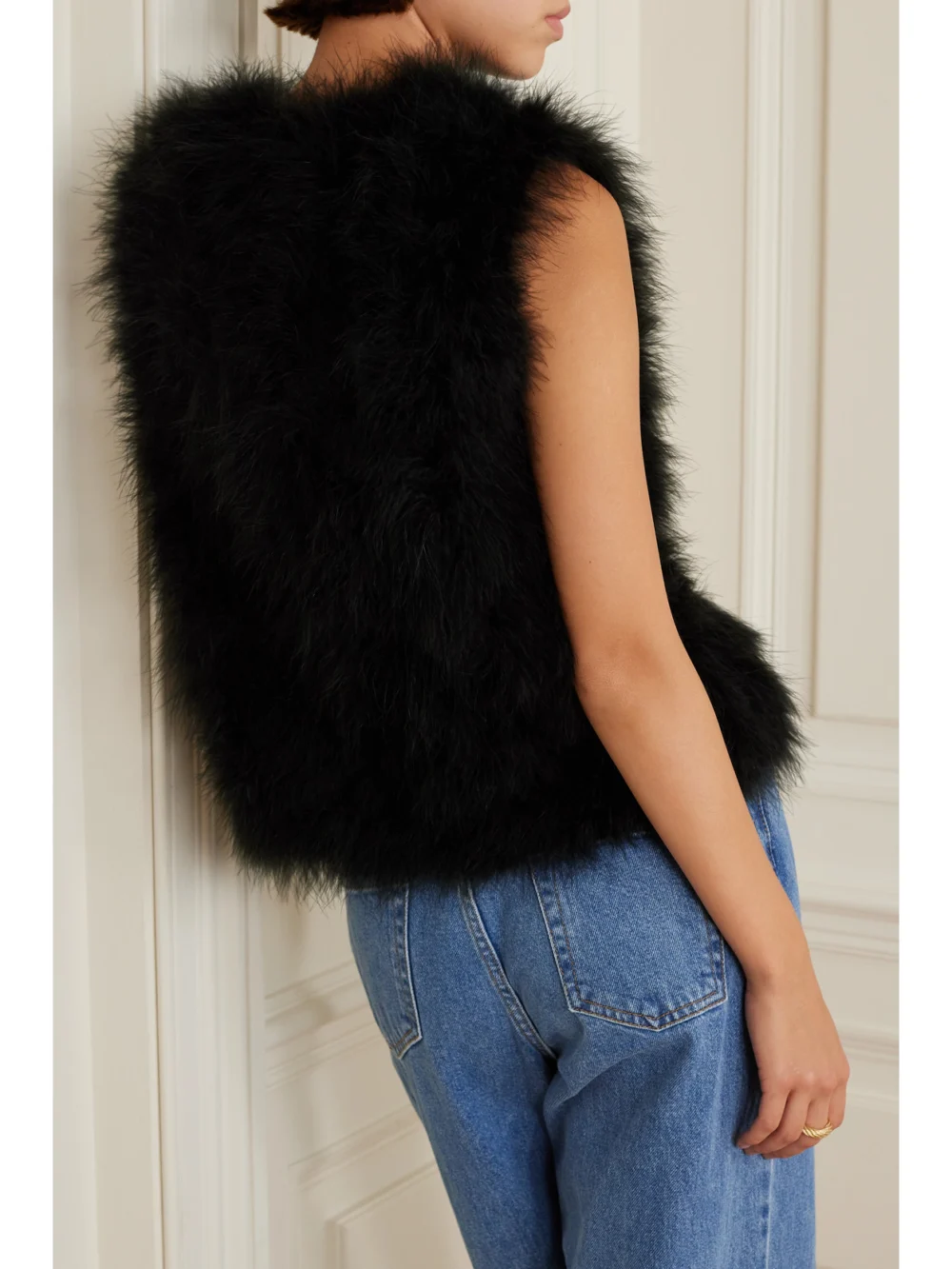 Back view of the Yves Salomon Feather-embellished Silk-satin Vest