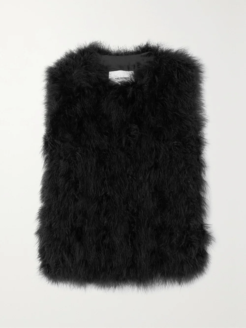 Yves Salomon Feather-embellished Silk-satin Vest in black