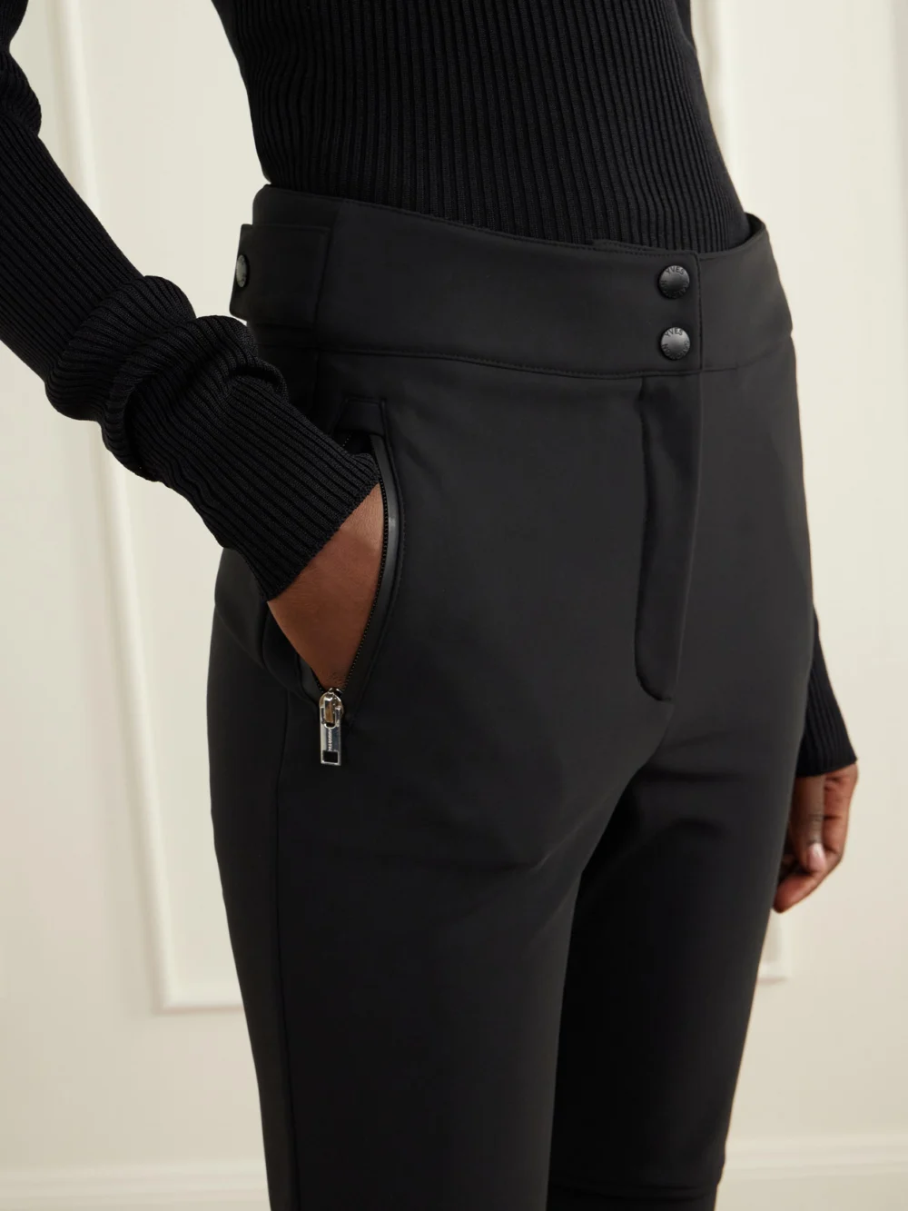 Close-up detail of the Yves Salomon High-waist Straight-leg Ski Pants