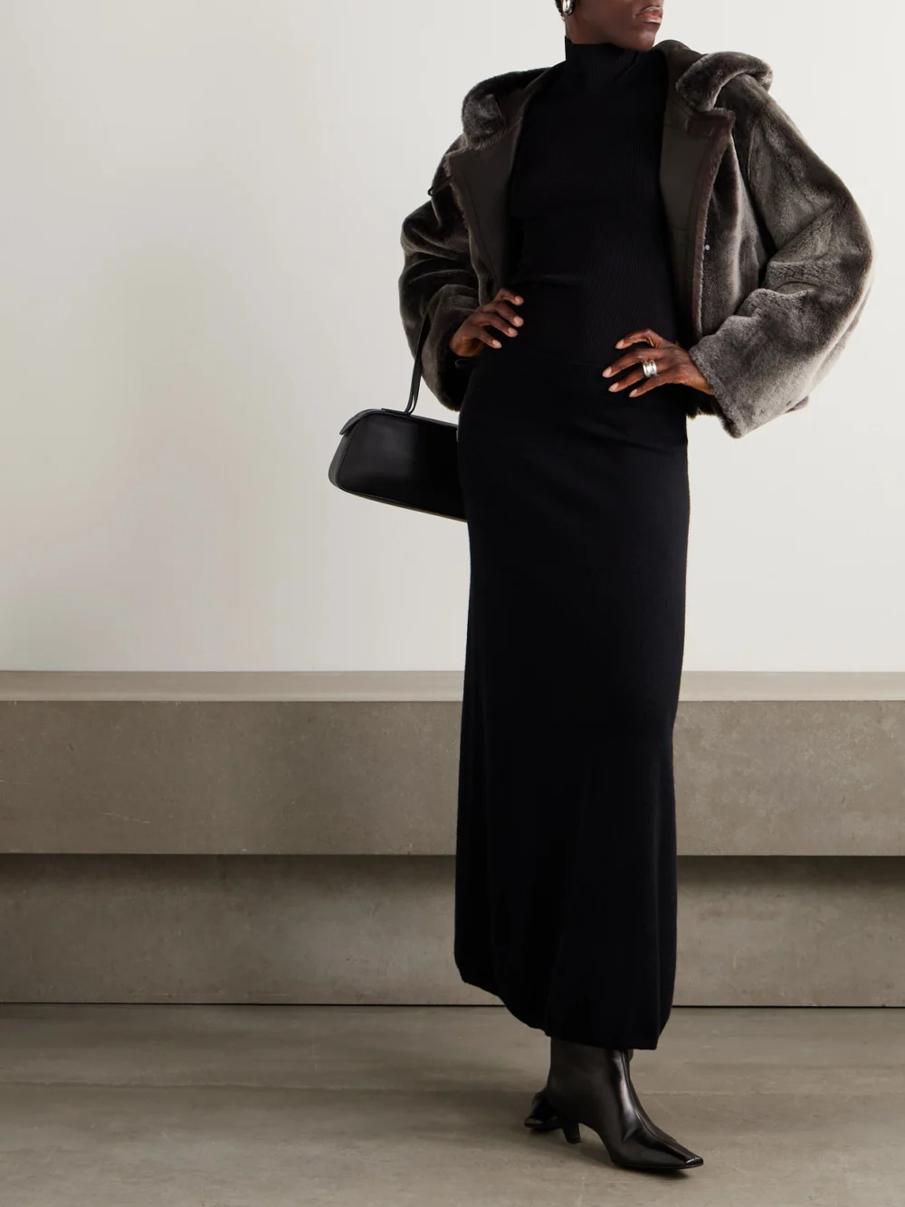 Yves Salomon Hooded Shearling Jacket, worn by a model