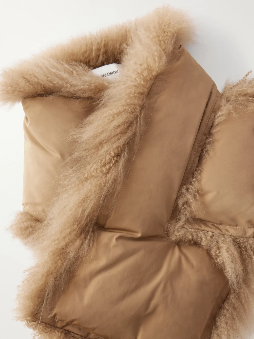 Close-up detail of the Yves Salomon Leather and Shealing Scarf