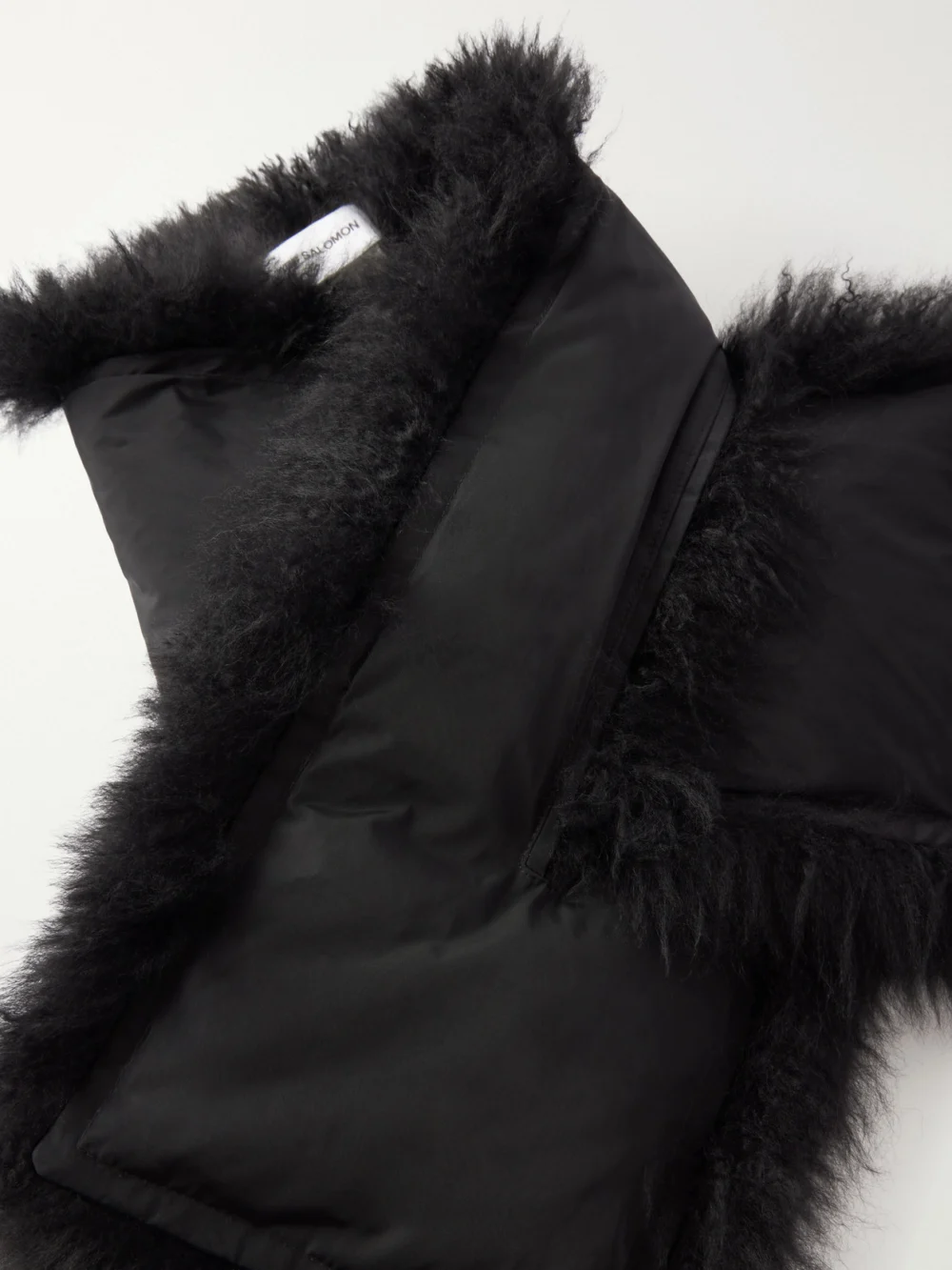 Close-up detail of the Yves Salomon Leather and Shearling Scarf