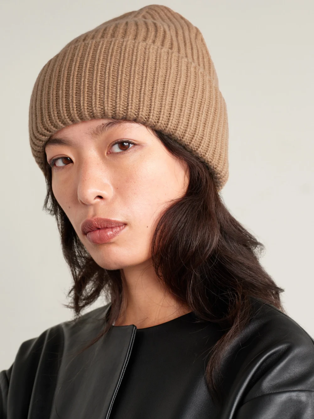 Yves Salomon Ribbed Cashmere Beanie, styled view