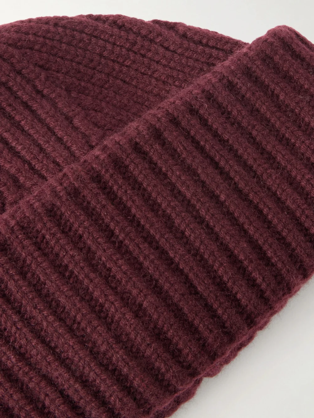 Close-up detail of the Yves Salomon Ribbed Wool and Cashmere-blend Beanie