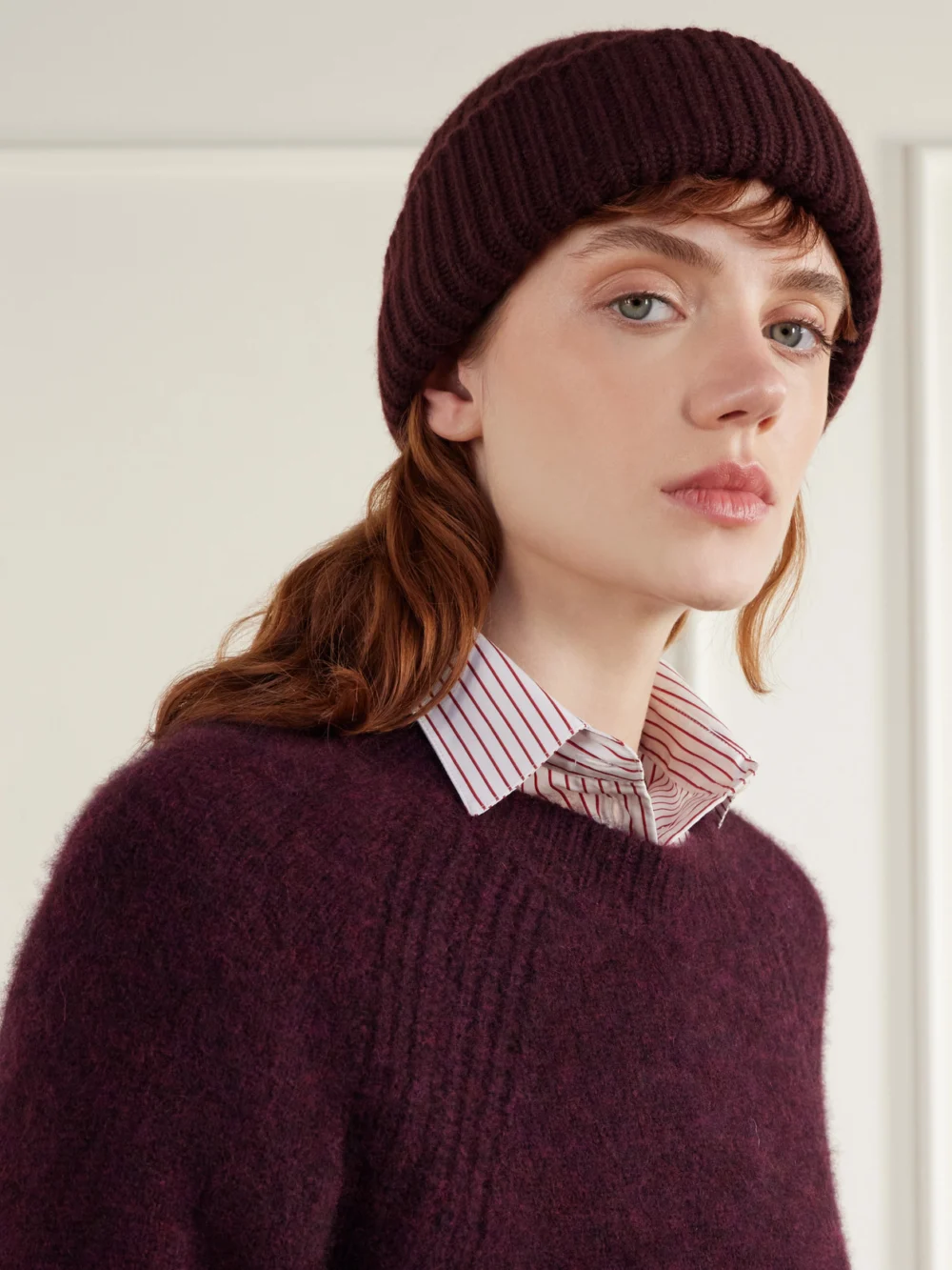 Yves Salomon Ribbed Wool and Cashmere-blend Beanie, styled view