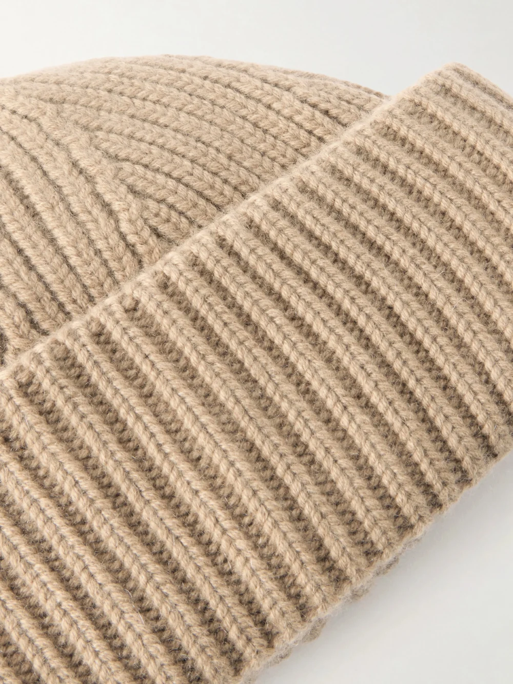 Close-up detail of the Yves Salomon Ribbed Wool and Cashmere-blend Beanie