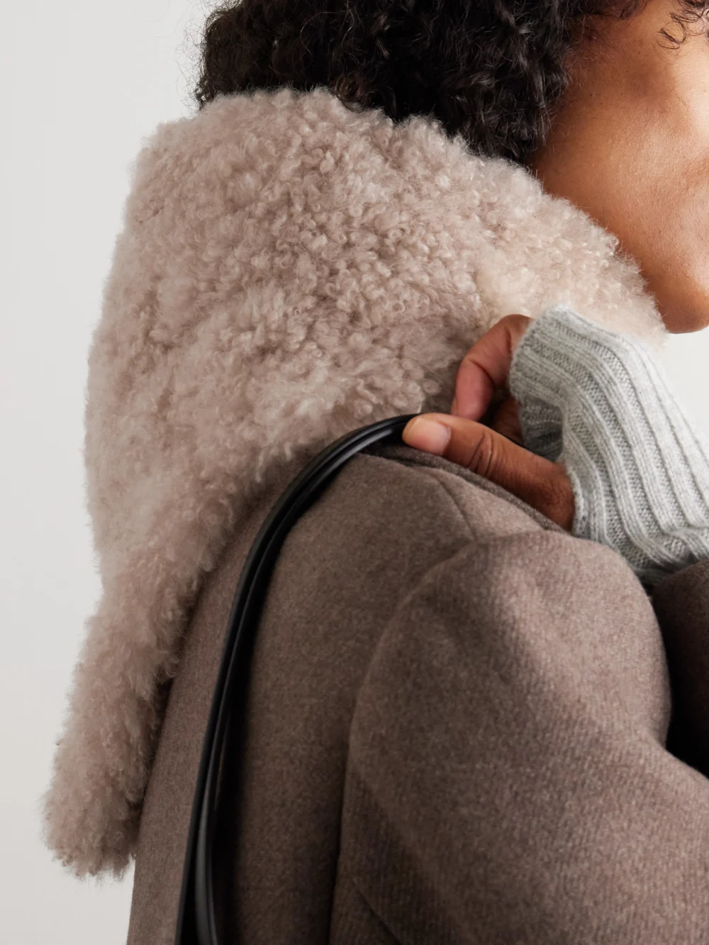 Yves Salomon Shearling and Wool Scarf, styled view