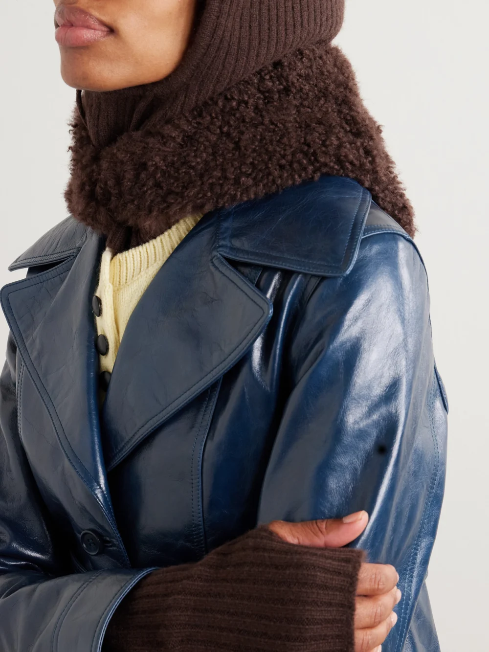 Yves Salomon Shearling and Wool Scarf, styled view