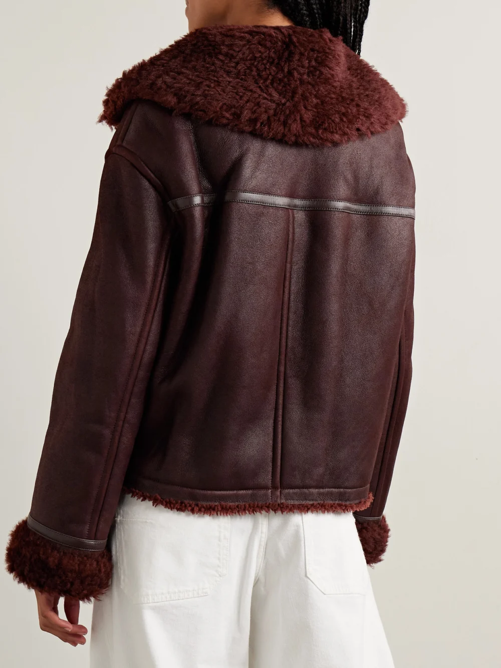 Back view of the Yves Salomon Shearling-trimmed Leather Jacket