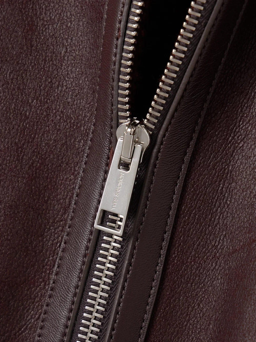 Close-up detail of the Yves Salomon Shearling-trimmed Leather Jacket