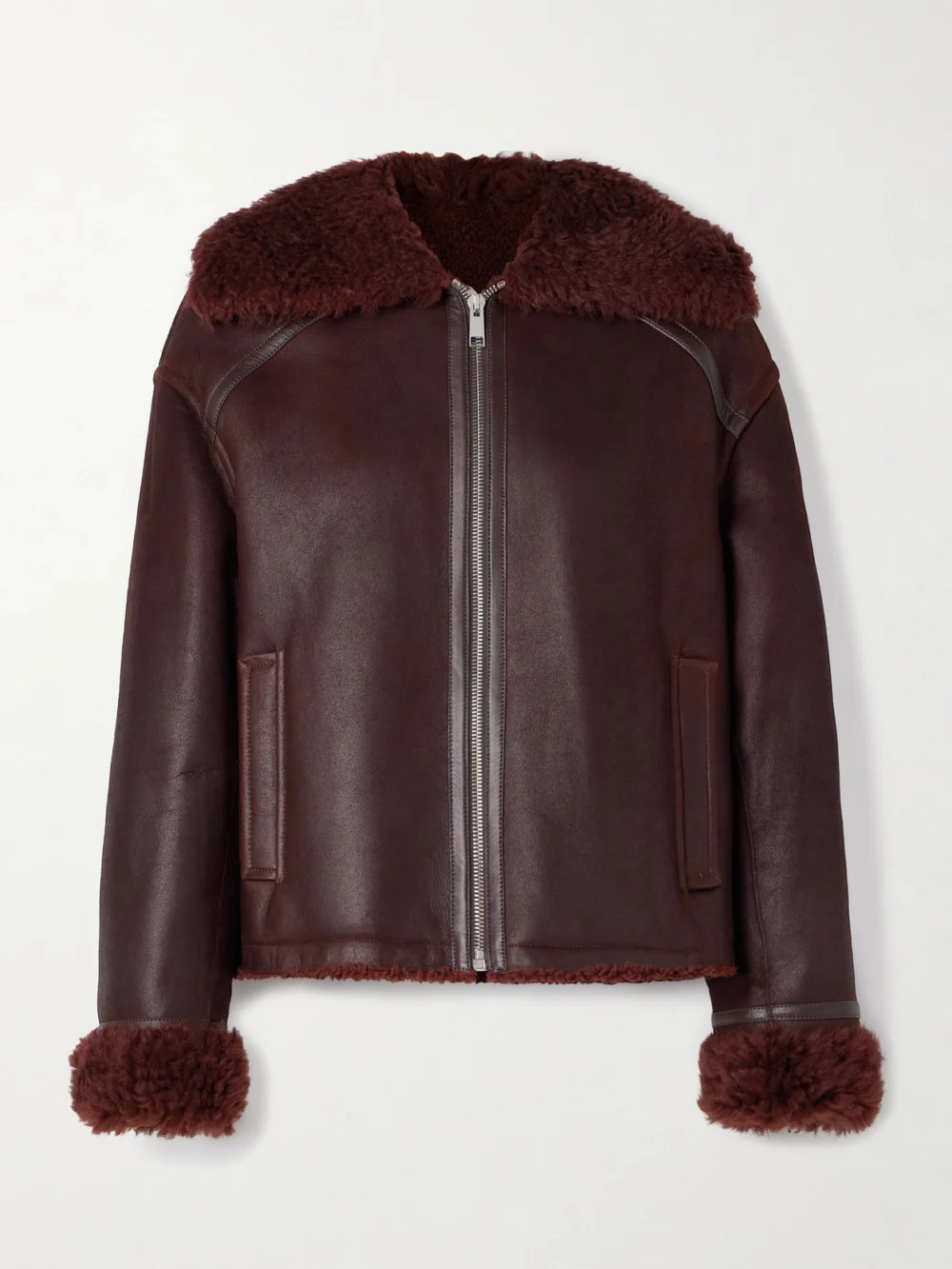 Yves Salomon Shearling-trimmed Leather Jacket in burgundy
