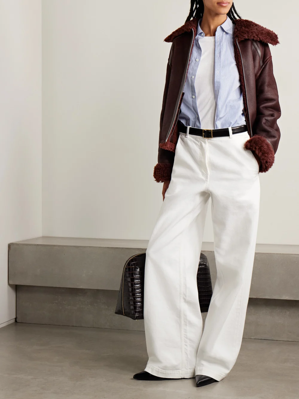 Yves Salomon Shearling-trimmed Leather Jacket, worn by a model
