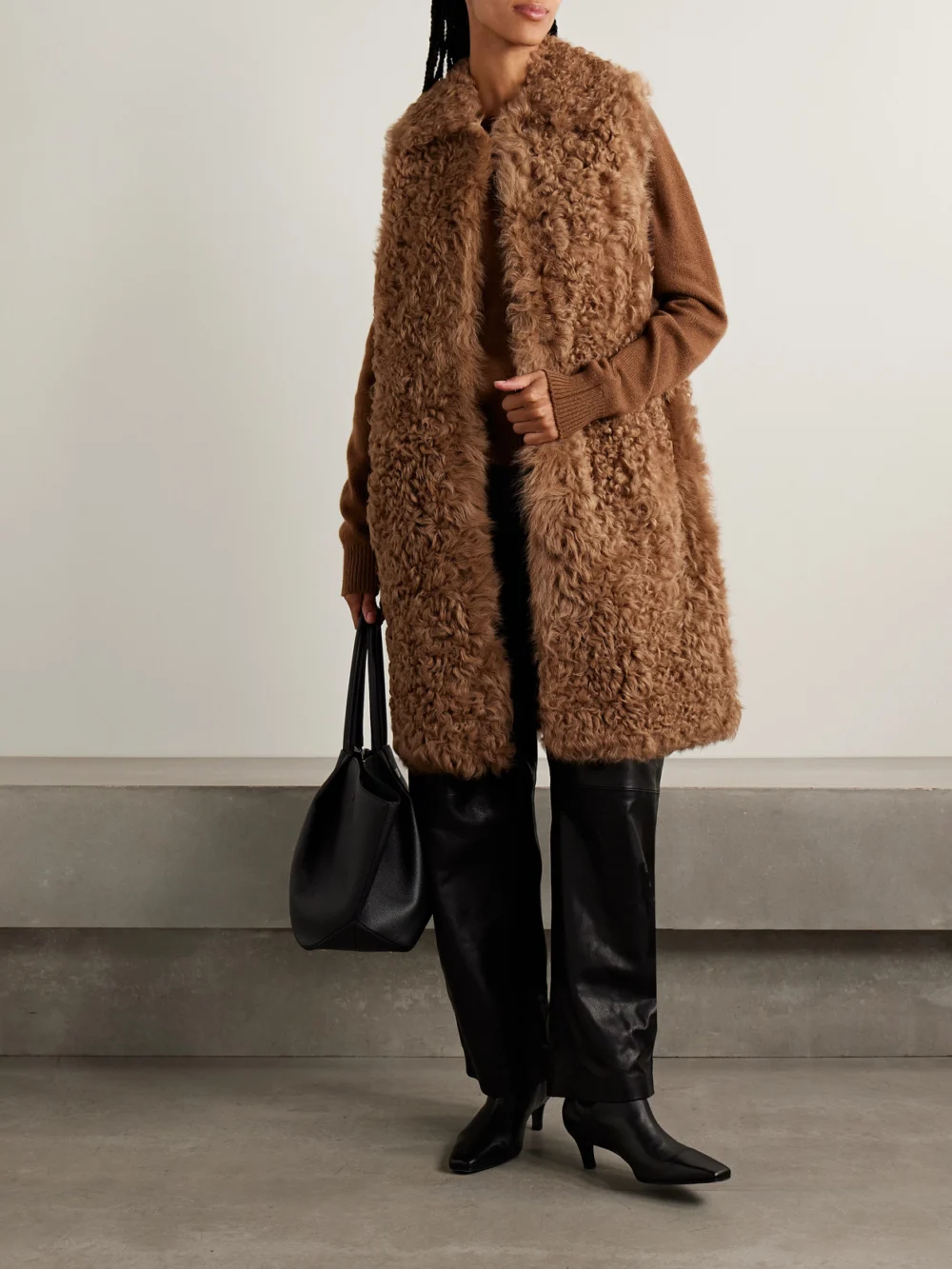 Yves Salomon Shearling Vest, worn by a model