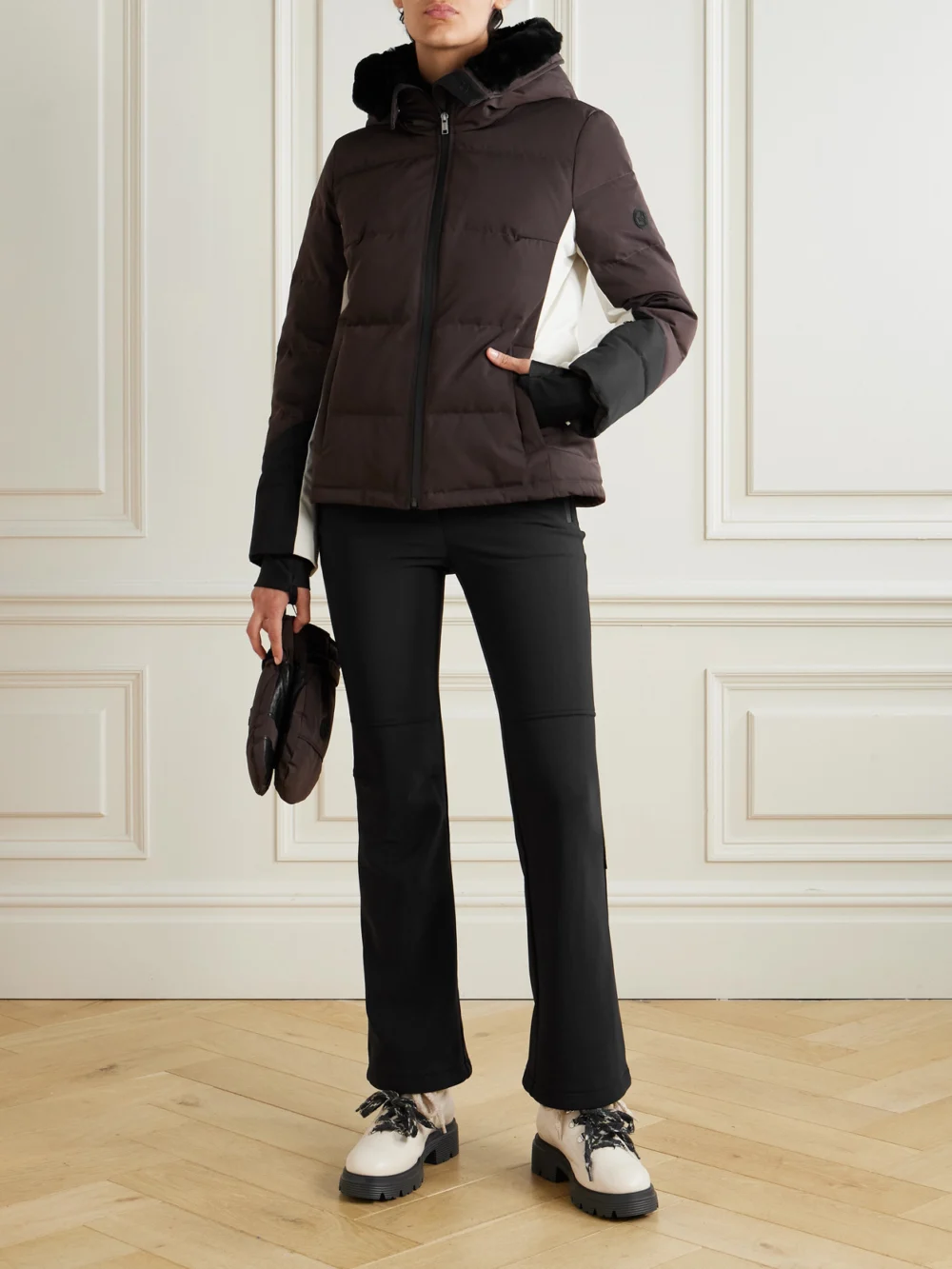 Yves Salomon Shell Flared Ski Pants, worn by a model