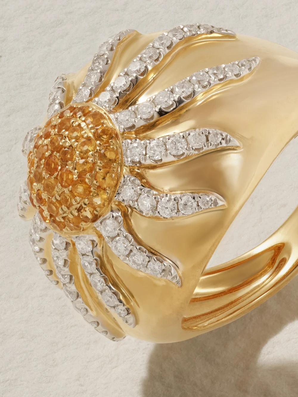 Close-up detail of the Yvonne Léon 18-karat Gold, Citrine and Diamond Ring