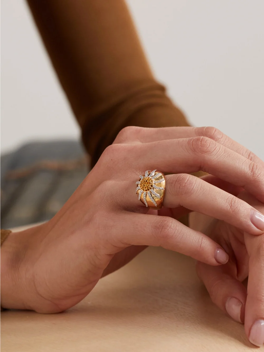 Yvonne Léon 18-karat Gold, Citrine and Diamond Ring, styled view