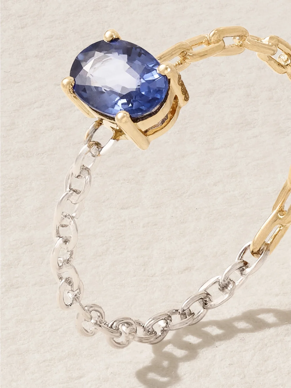 Close-up detail of the Yvonne Léon 18-karat Yellow and White Gold Sapphire Ring