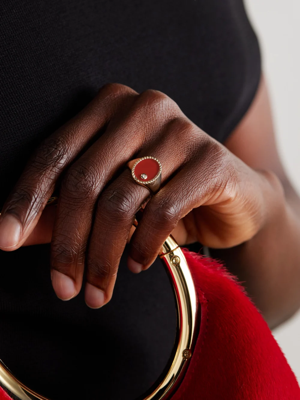 Yvonne Léon 9-karat Gold, Agate and Diamond Signet Ring, styled view