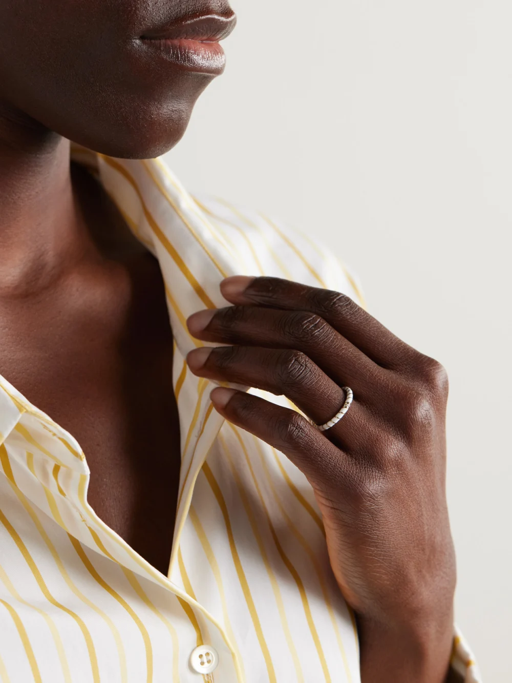Yvonne Léon 9-karat Gold, Diamond and Enamel Ring, styled view