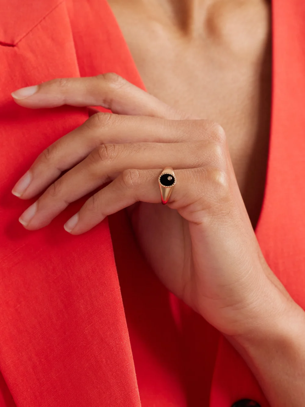 Yvonne Léon 9-karat Gold, Onyx and Diamond Signet Ring, styled view