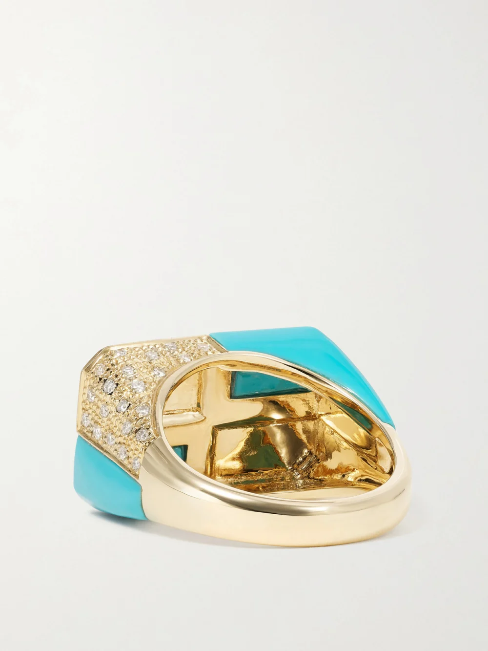 Back view of the Yvonne Léon 9-karat Gold, Turquoise and Diamond Ring