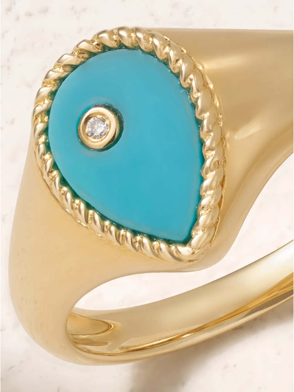 Close-up detail of the Yvonne Léon 9-karat Gold, Turquoise and Diamond Signet Ring