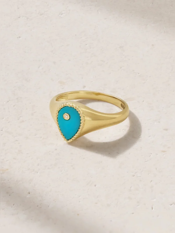 Yvonne Léon 9-karat Gold, Turquoise and Diamond Signet Ring
