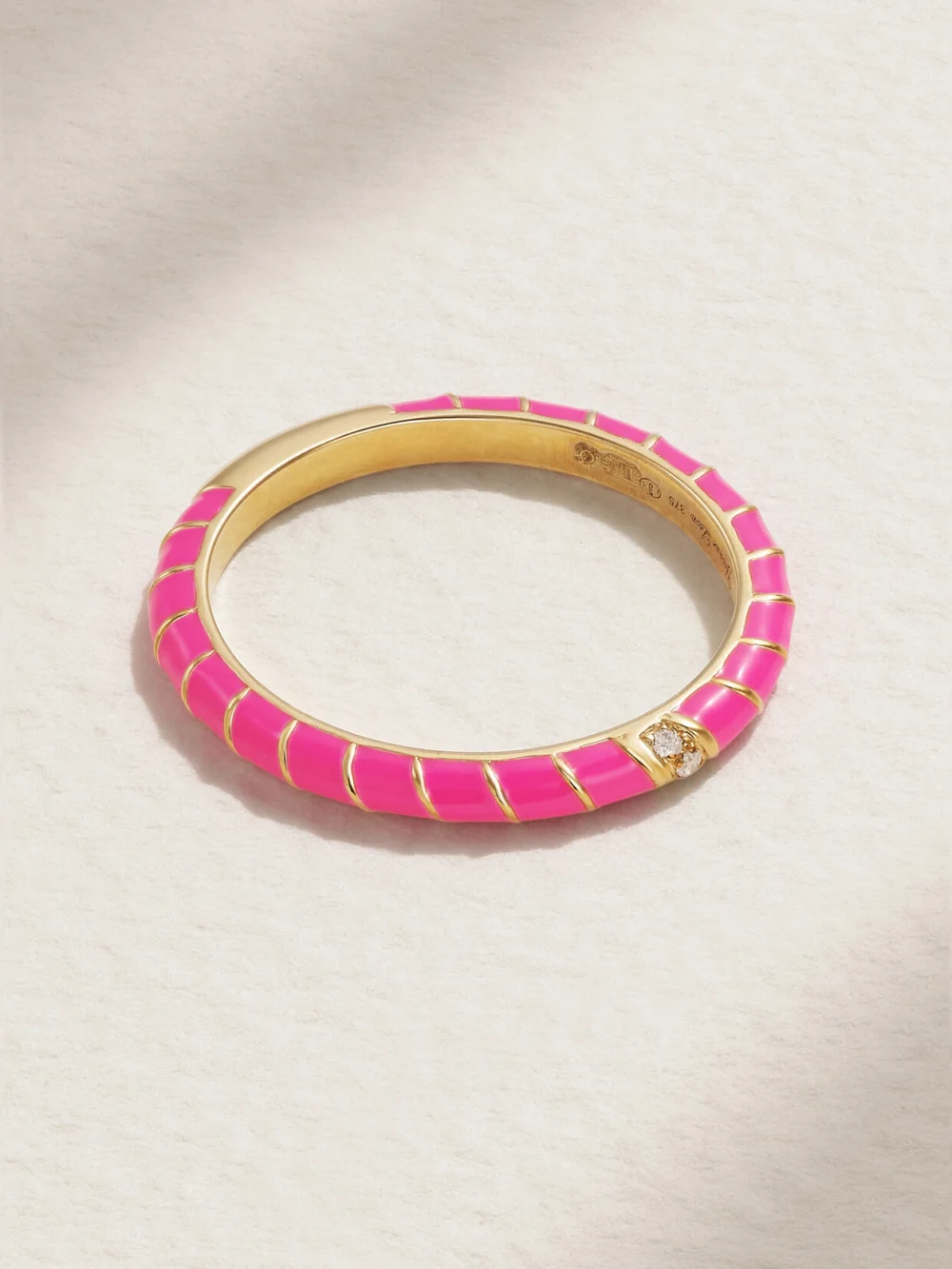 Yvonne Léon Alliance 9-karat Gold, Enamel and Diamond Ring in pink
