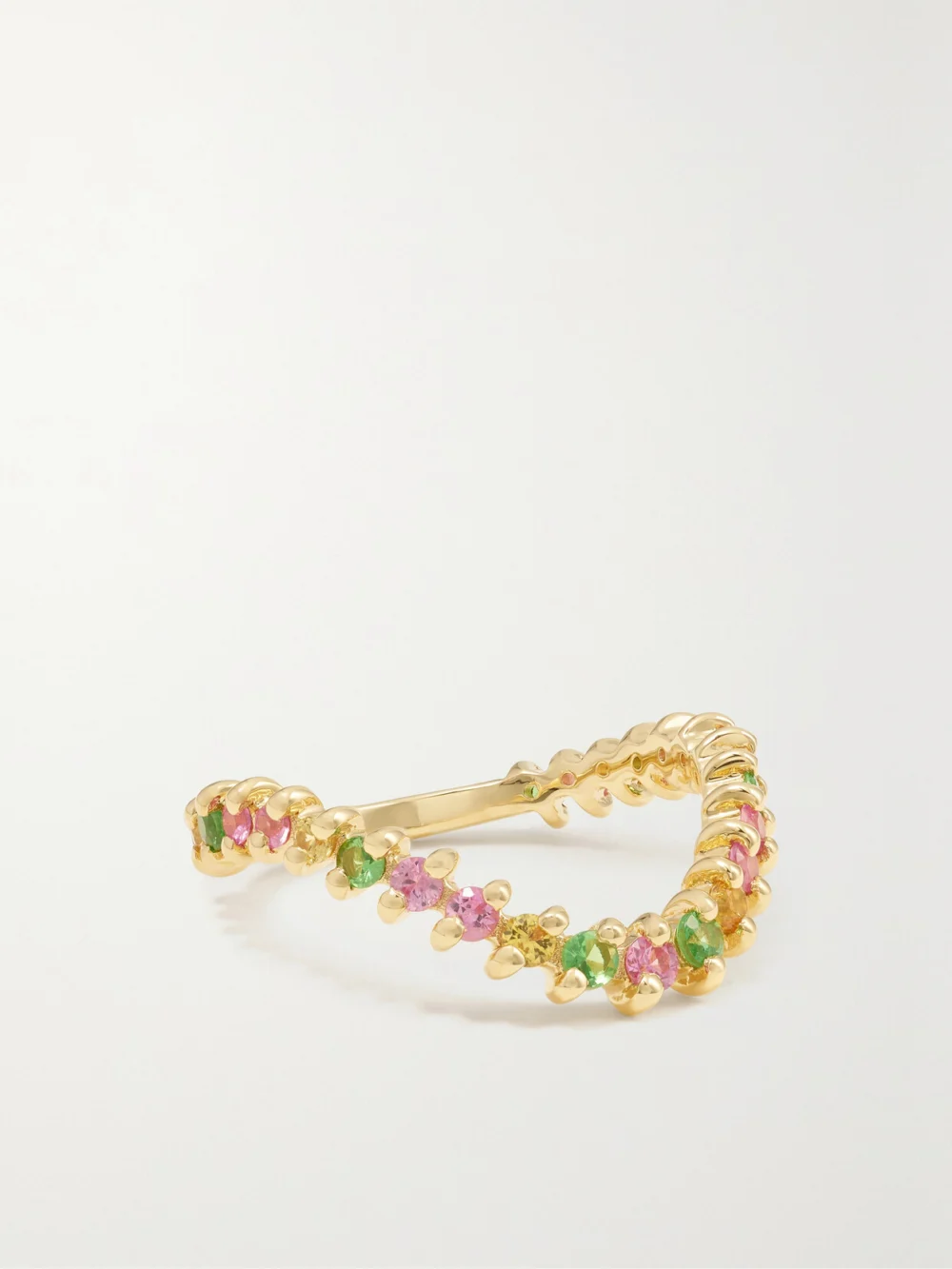 Yvonne Léon Alliance Vague 18-karat Gold, Sapphire and Tsavorite Ring in 6