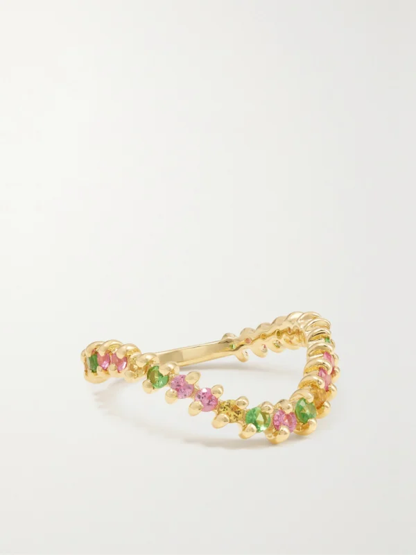 Yvonne Léon Alliance Vague 18-karat Gold, Sapphire and Tsavorite Ring