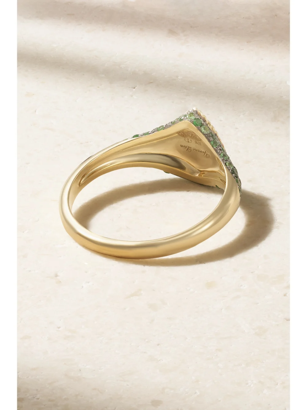 Back view of the Yvonne Léon Baby Chevaliere 9-karat Gold Tsavorite Ring