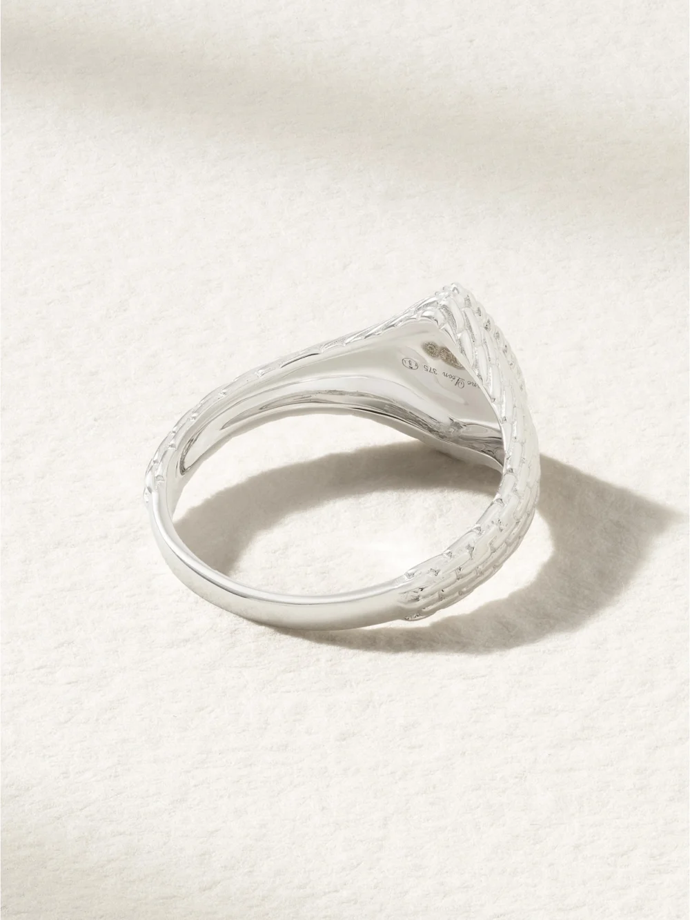 Back view of the Yvonne Léon Baby Chevaliere 9-karat White Gold Diamond Signet Ring