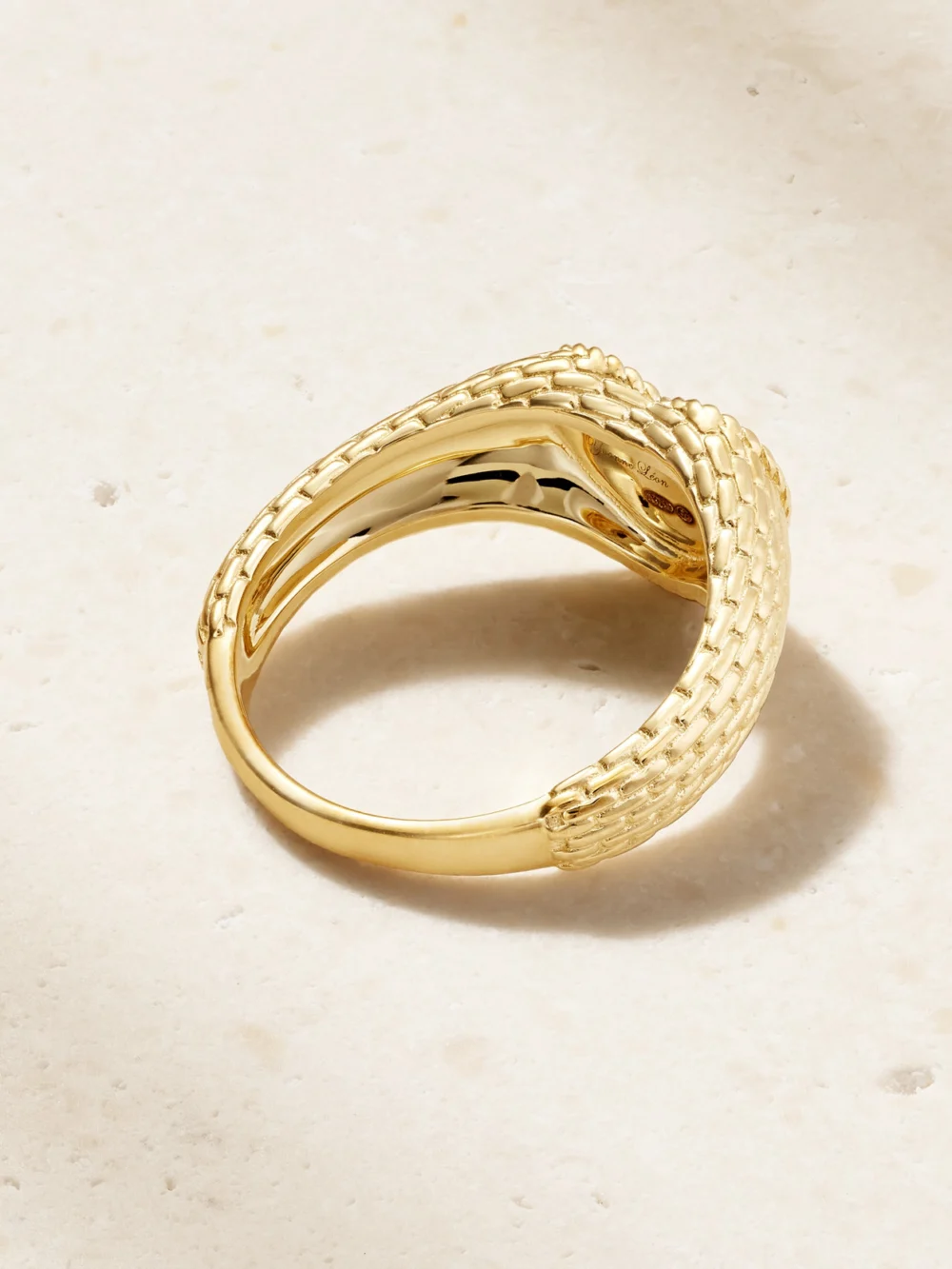 Back view of the Yvonne Léon Baby Chevalière Coeur 9-karat Gold Diamond Signet Ring