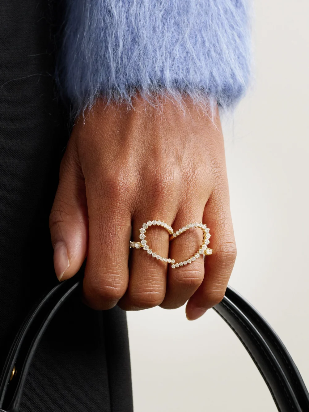 Yvonne Léon Double Bague Coeur Set of Two 18-karat Gold Diamond Rings, styled view