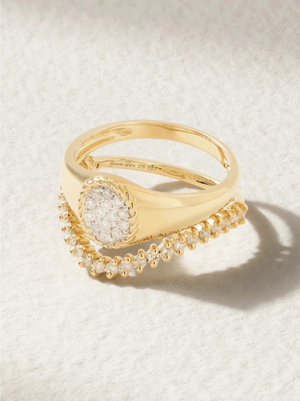 Yvonne Léon Mini Chevalière + Alliance Set of Two 9-karat Gold Diamond Signet Rings in 3
