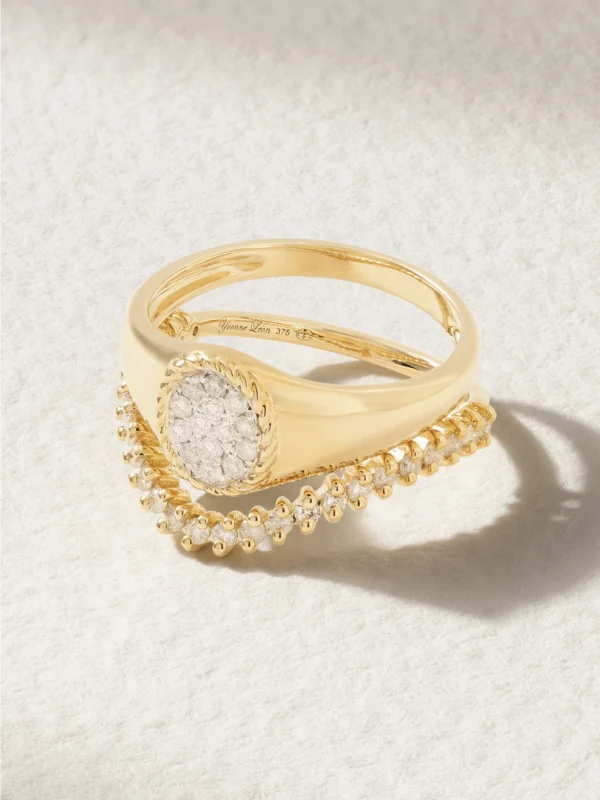 Yvonne Léon Mini Chevalière + Alliance Set of Two 9-karat Gold Diamond Signet Rings