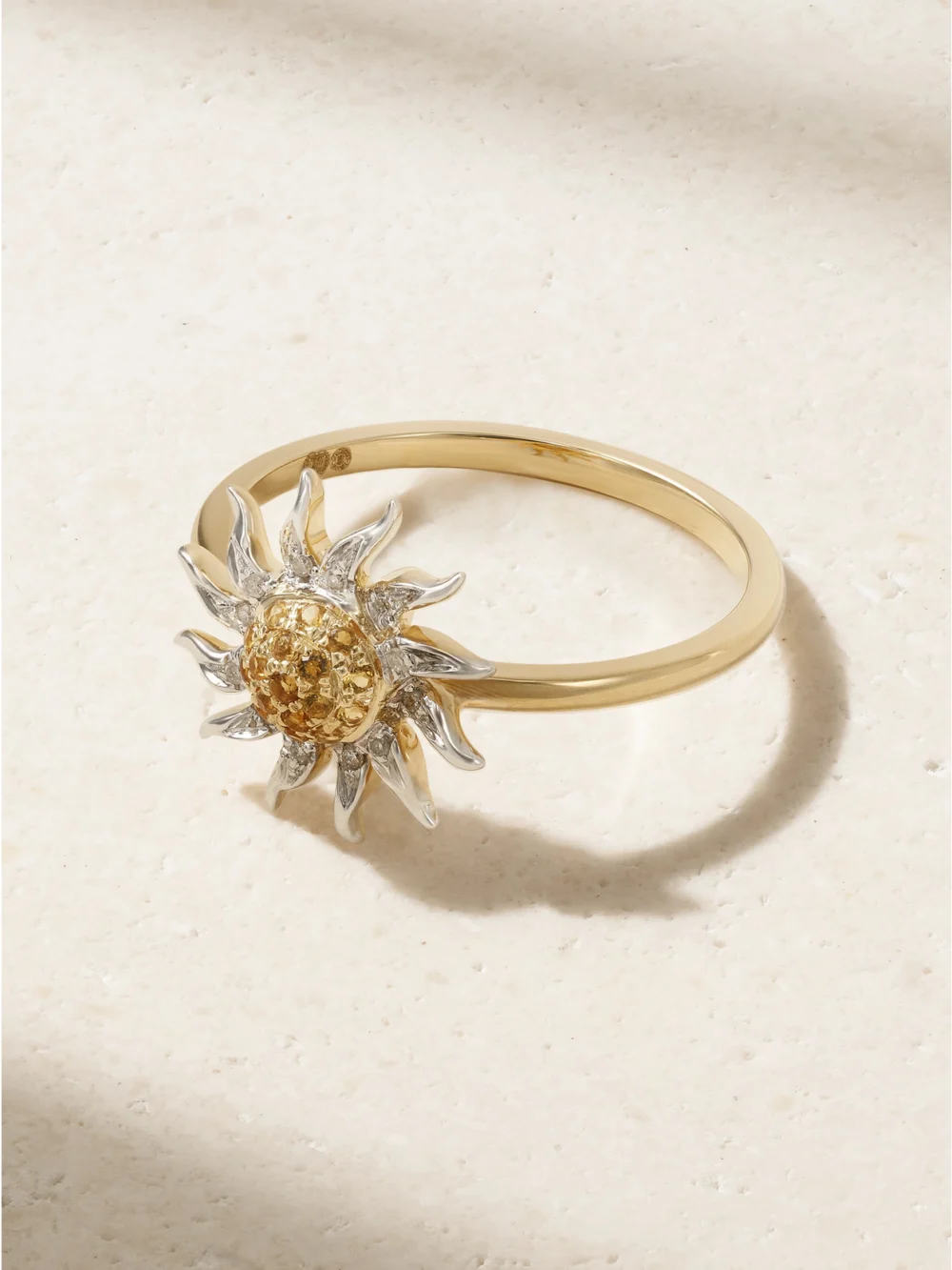 Yvonne Léon Mini Soleil 18-karat Yellow and White Gold, Diamond and Citrine Ring in 6